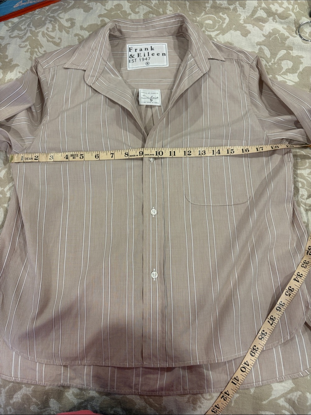 Frank & Eileen Silvio Blush Stripe Italian Cotton Button-Up Shirt Small - Picture 7 of 9